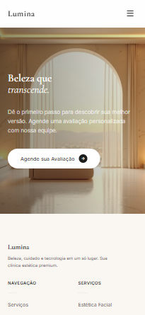 Versão mobile do site Lumina Clinic